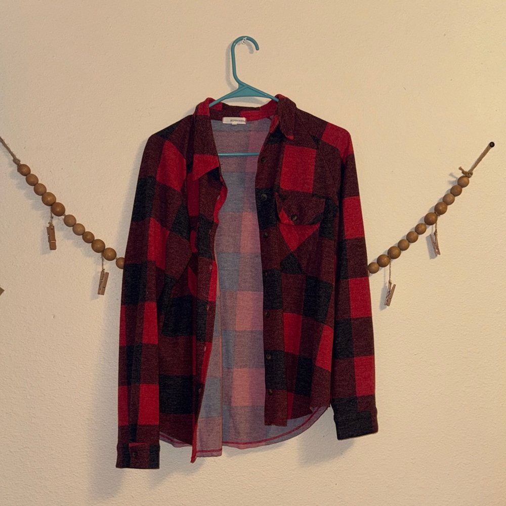 Plaid Button Down Shirt - Red and Black